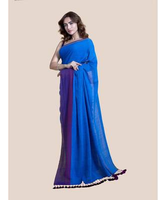 Suta Blue  Purple Pure Cotton Solid Saree 5