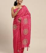 Pink woven art silk saree with blouse