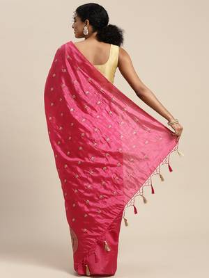 Pink woven art silk saree with blouse 3