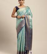 Turquoise woven art silk saree with blouse