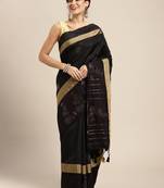 Black woven art silk saree with blouse