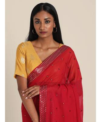 Suta Maroon Georgette Mirror Work Embellished  Saree 1