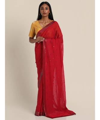 Suta Maroon Georgette Mirror Work Embellished  Saree 4