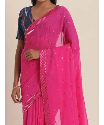 Suta Pink Mirror Work Embroidered saree 1