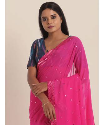 Suta Pink Mirror Work Embroidered saree 2