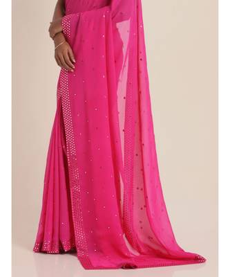 Suta Pink Mirror Work Embroidered saree 3