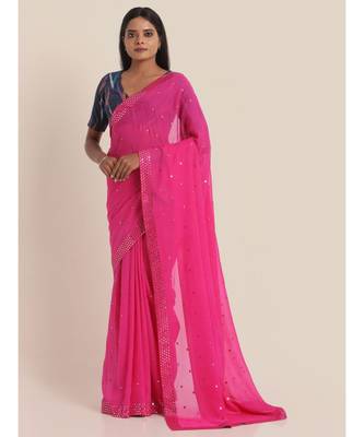 Suta Pink Mirror Work Embroidered saree 5