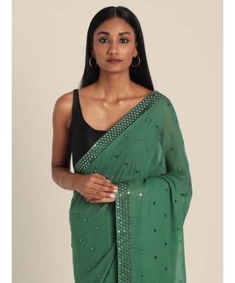Suta Green Mirror Work Embellished saree 2
