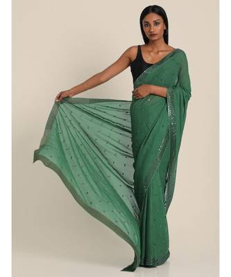 Suta Green Mirror Work Embellished saree 5
