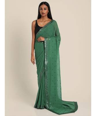 Suta Green Mirror Work Embellished saree 1