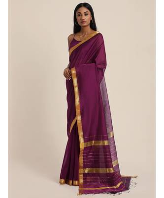 Suta Purple  Gold-Toned Maheshwari Silk Saree 1