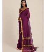 Suta Purple  Gold-Toned Maheshwari Silk Saree