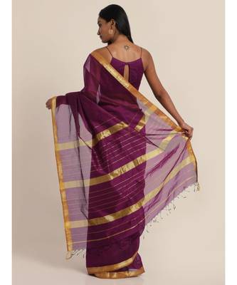 Suta Purple  Gold-Toned Maheshwari Silk Saree 2