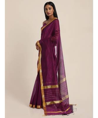 Suta Purple  Gold-Toned Maheshwari Silk Saree 3