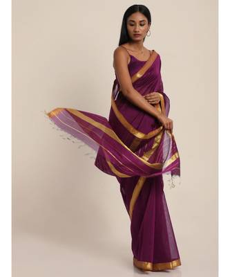Suta Purple  Gold-Toned Maheshwari Silk Saree 5