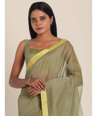 Suta Moss Green  Gold-Toned Maheshwari Silk Saree 2