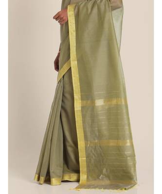 Suta Moss Green  Gold-Toned Maheshwari Silk Saree 3