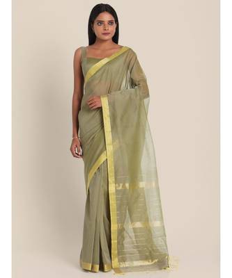 Suta Moss Green  Gold-Toned Maheshwari Silk Saree 1
