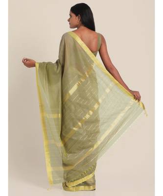 Suta Moss Green  Gold-Toned Maheshwari Silk Saree 4
