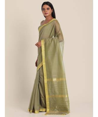 Suta Moss Green  Gold-Toned Maheshwari Silk Saree 5