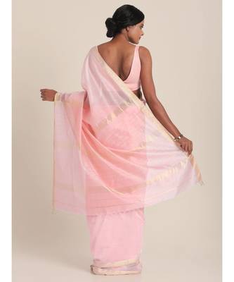 Suta Women Pink  Silver-Toned Solid Cotton Silk Saree 2