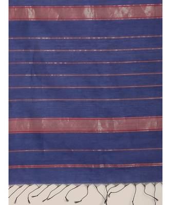 Suta Women Blue  Silver-Toned Solid Cotton Silk Saree 4