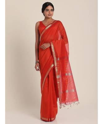Suta Orange  Gold-Toned Maheshwari Silk Saree 1