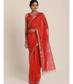 Suta Orange  Gold-Toned Maheshwari Silk Saree