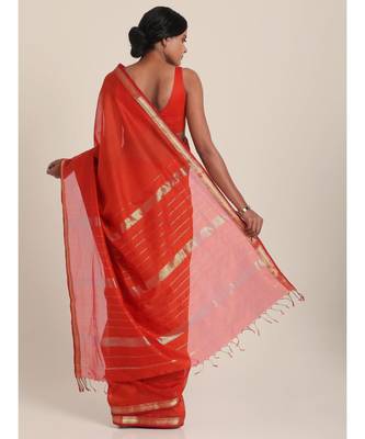 Suta Orange  Gold-Toned Maheshwari Silk Saree 2