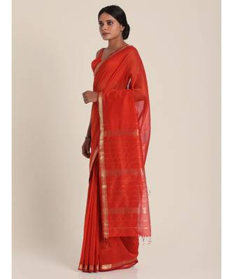 Suta Orange  Gold-Toned Maheshwari Silk Saree 3