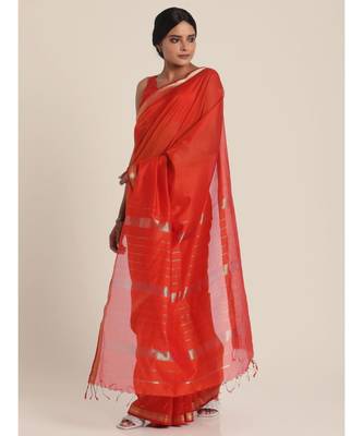 Suta Orange  Gold-Toned Maheshwari Silk Saree 5