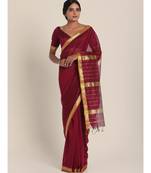 Suta Burgundy  Golden Maheshwari Silk Saree