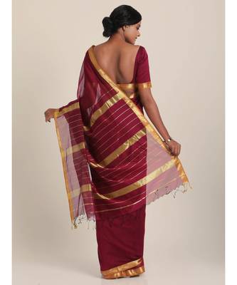 Suta Burgundy  Golden Maheshwari Silk Saree 2