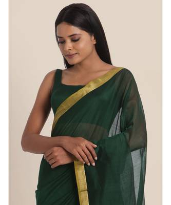 Suta Women Green  Gold-Toned Cotton Silk Saree 3