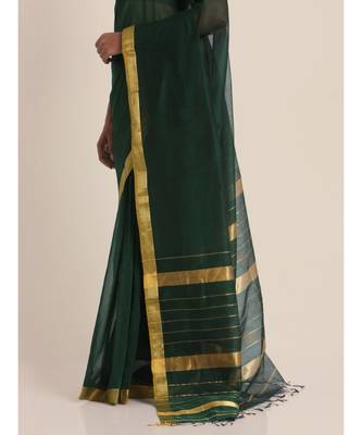Suta Women Green  Gold-Toned Cotton Silk Saree 4