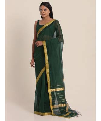 Suta Women Green  Gold-Toned Cotton Silk Saree 1