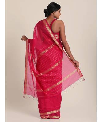 Suta Pink  Gold-Toned Solid Maheshwari Silk Saree 2