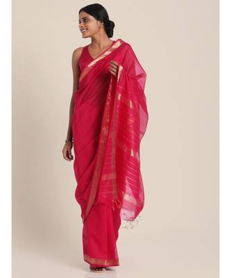 Suta Pink  Gold-Toned Solid Maheshwari Silk Saree 5