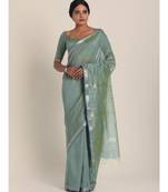 Suta Women Grey  Silver-Toned Cotton Silk Solid Saree
