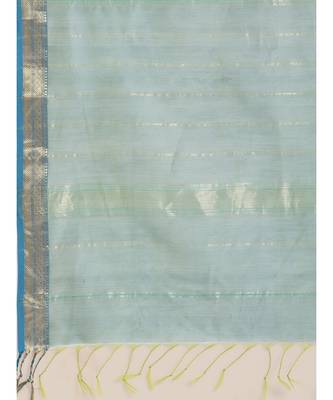 Suta Women Grey  Silver-Toned Cotton Silk Solid Saree 4