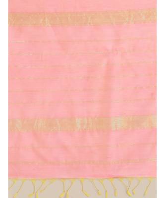 Suta Women Peach-Coloured  Gold-Toned Cotton Silk Solid Saree 4