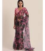 Suta Black  Magenta Floral Printed Organza Saree