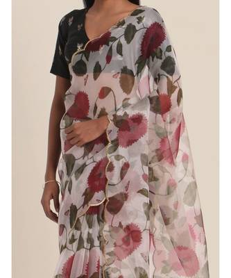 Suta White  Red Floral Organza Saree 1