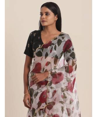 Suta White  Red Floral Organza Saree 2