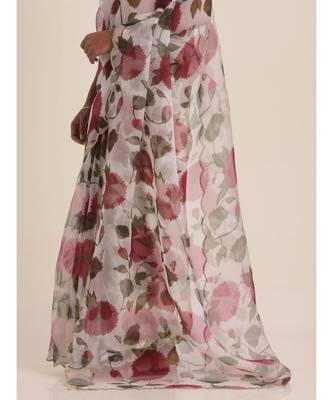 Suta White  Red Floral Organza Saree 3