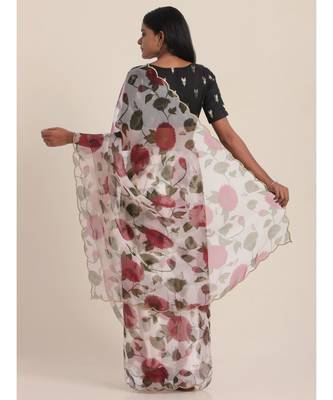 Suta White  Red Floral Organza Saree 5