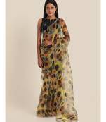 Suta Yellow  Black Floral Printed Organza Saree
