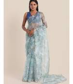 Suta Blue  Grey Floral Printed Organza Saree