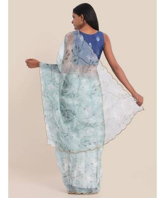 Suta Blue  Grey Floral Printed Organza Saree 2