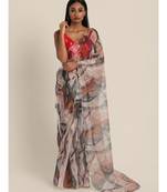 Suta Beige  Brown Abstract Printed Organza Saree